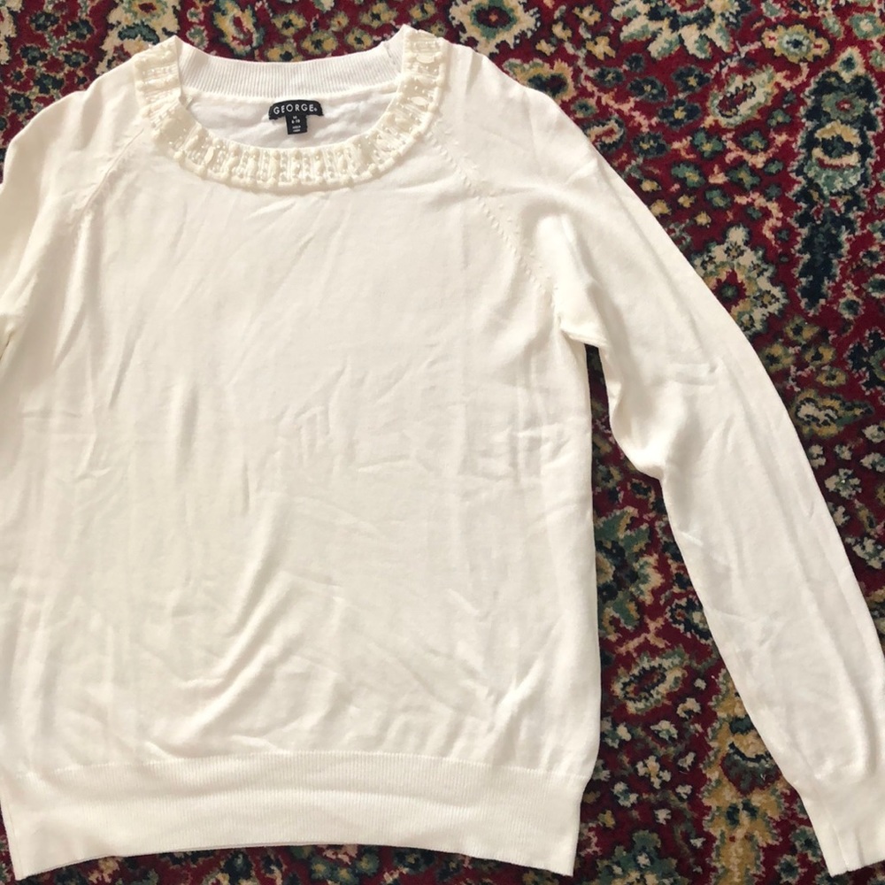 NWOT White Jewel Embellished Collar Sweater